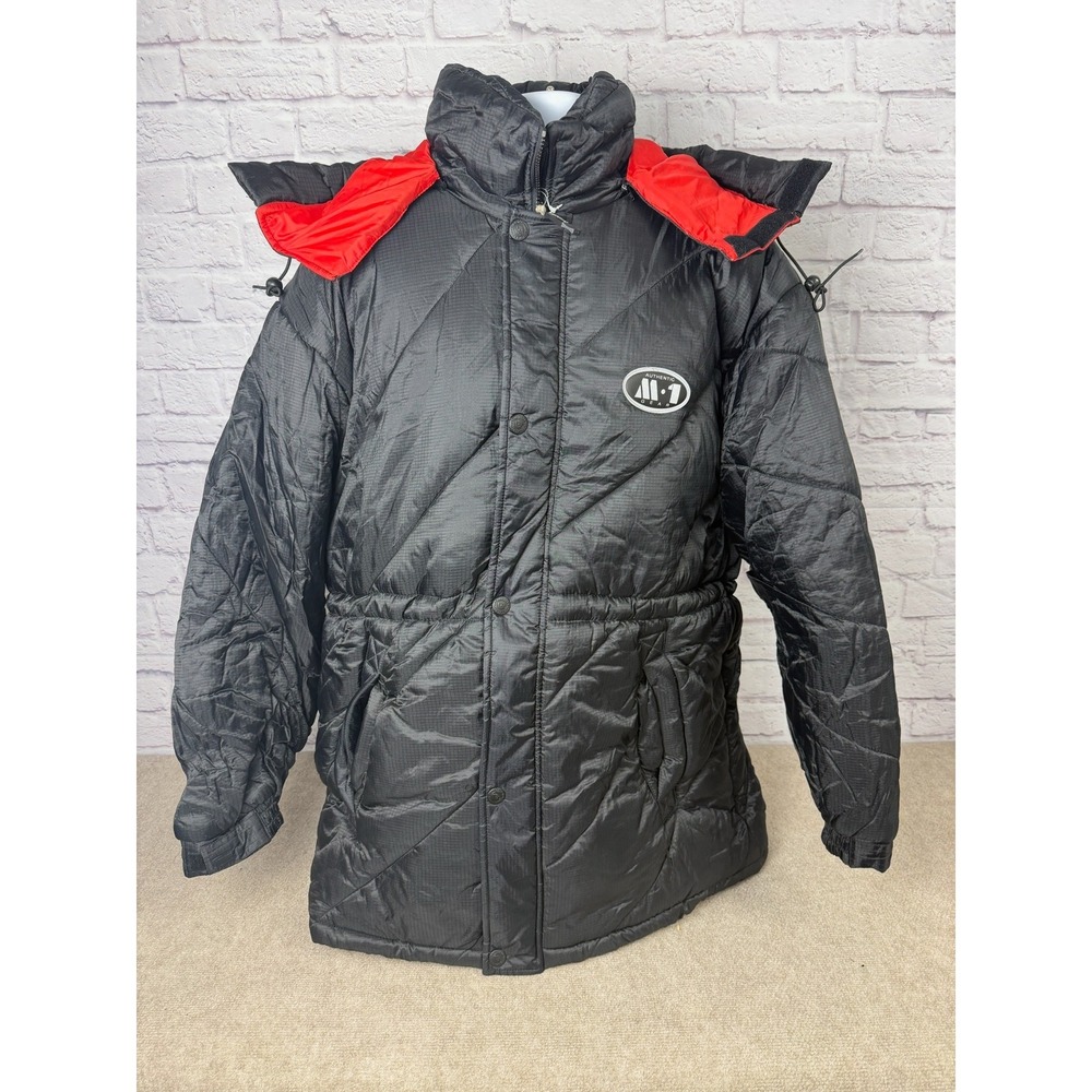 VTG Match 1 Gear Mens XXL Black Red Quilted Puffer Parka Jacket Hooded NWT - Picture 2 of 8